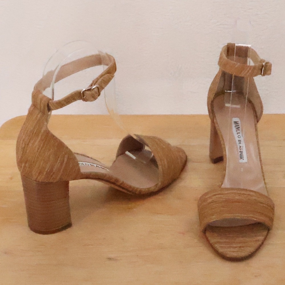 Manolo Blahnik Lauratopi Suede Block Heel Sandals Size 35.5 US 5 Handmade Italy